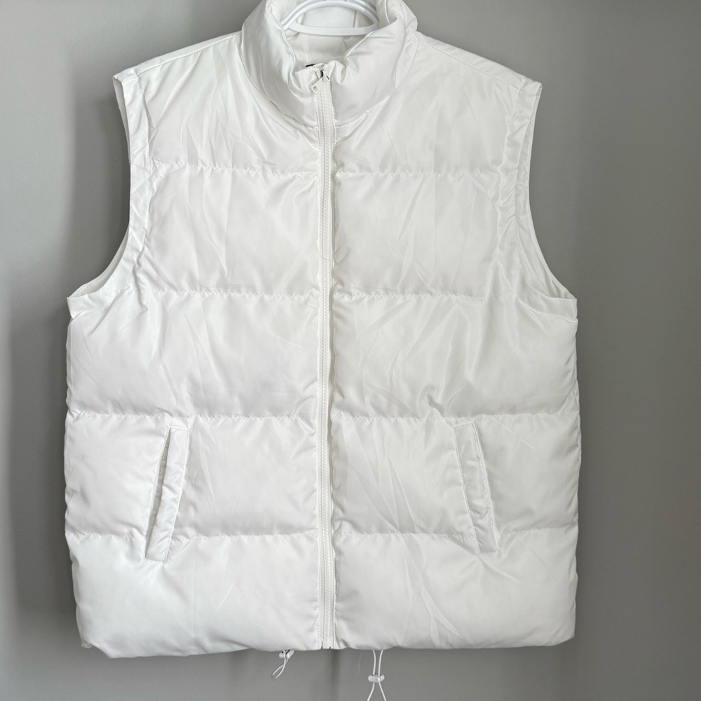 White Quilted Puffer Vest with High Collar